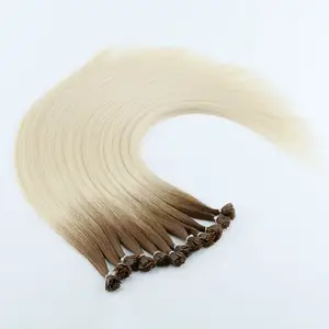 Tam manikür bozulmamış rusça çift çekilmiş Ombre düz uçlu saç uzatma, 100% Keratin yapıştırılmış düz ucu saç insan saçı
