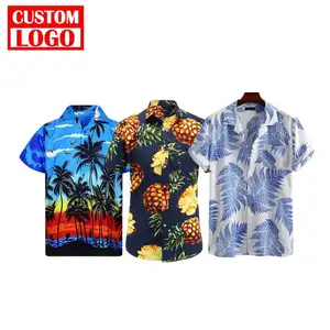 Baju Pria kemeja putih dan celana untuk pesta pantai kustom Digital cetak Hawaii kemeja 3D