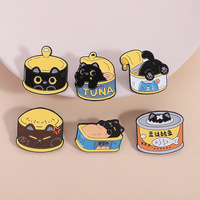 Ensemble de broches en émail souple avec motifs chat noir mignon, thon de dessin animé, viande pour le déjeuner, chaton, broche de revers, badge pour sac à dos, bijou cadeau pour les amoureux des animaux
