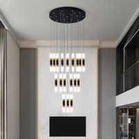 Lustre moderne de luxe en forme de ligne de pêche, en fer, aluminium et PMMA, avec éclairage LED rotatif, design composé pour villas, salons et salles à manger