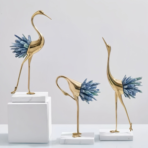 Décoration moderne pour salon et hôtel, en forme de grue blanche, en marbre de cuivre et cristal <span class=keywords><strong>bleu</strong></span> naturel, très vendue - Product Image 2