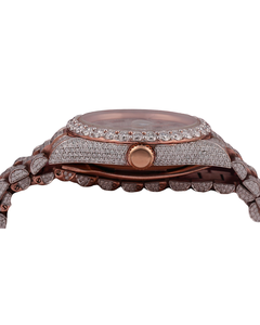 Montre avec cadran romain serti de diamants, montre en or rose pleine de diamants, style hip-hop, montre pour homme - Product Image 3