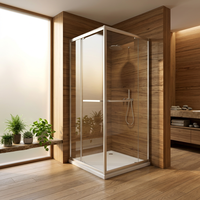 Cabine de douche à coins carrés avec bac de douche, porte coulissante en aluminium et verre trempé pour salle de bain