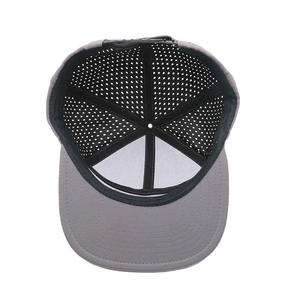 Premium Custom 7-Panel Flat Bill Grey Baseball Cap with Laser Cut & Rubber Logo for Waterproof Performance Sports Wear - Product Image 6