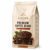 Sachet d'emballage pour grains de café à fond plat, personnalisé, imprimé, de qualité alimentaire, haute barrière, avec valve de dégazage unidirectionnelle et finition mate