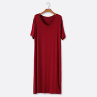 Robe décontractée d'été pour femme, longue, respirante, couleur unie, manches courtes, col en V, en coton noir, style t-shirt, chemise de nuit
