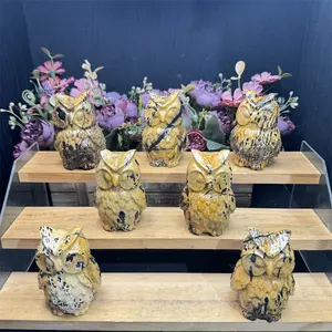 High Quality Natural Crystal Fengshui Stone Carving Handmade Craft Picture Jasper Owl For Gifts