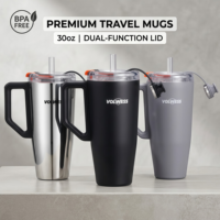 Bouteille d'eau isotherme classique en acier inoxydable écologique à double paroi avec poignée et paille rétractable en Tritan pour les voyages en voiture