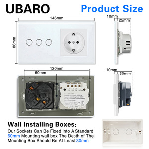 Interruptor Táctil Ubaro Tipo 146, Combinación de Enchufe, 110-240V, Panel Redondo Doble Empotrado, Sensor con Función de Autoprueba - Product Image 4