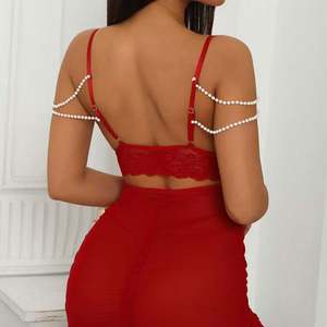 Robe babydoll transparente en maille SFY3928, élégante, avec décoration de perles, bretelles fines, chemise moulante, nuisette sexy, vêtements de nuit érotiques - Product Image 6