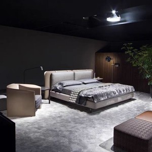 Contemporain Luxe Cuir tissu démonté Tête <span class=keywords><strong>de</strong></span> lit rembourrée Double Mariage Italien <span class=keywords><strong>pied</strong></span> lit en métal - Product Image 2