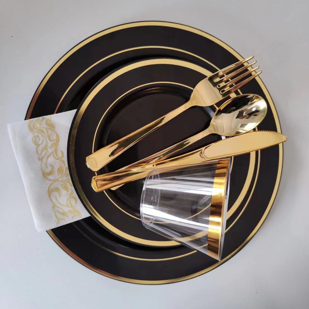 black with gold rim