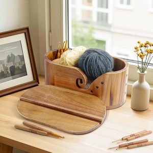 Handmade Lớn Bằng Gỗ Sợi Bát Với Đan Lỗ Len Cho Bóng Hộp Lưu Trữ Tổ Chức Nắp Tự Làm Crocheting Công Cụ Lưu Trữ Thùng - Product Image 6