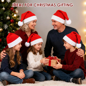 Gorro de punto de poliéster rojo para Navidad, cálido, cortavientos, para fiestas, transfronterizo, para padres e hijos, adultos y niños - Product Image 3