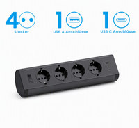 Multiprise de bureau standard UE avec USB-C PD 18W, USB-A et 4 prises Schuko AC, prise de table encastrée dissimulée pour mobilier de bureau