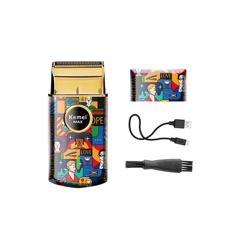 Kemei-Afeitadora eléctrica Retro para hombres, máquina de afeitar eléctrica con carga Usb, grafiti, Km-Rs7098, regalos, una sola cabeza, venta al por mayor