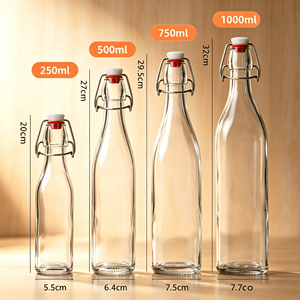 Bouteille en verre hermétique de 1 litre, carrée ou ronde, avec bouchon basculant, pour Kombucha et <span class=keywords><strong>lait</strong></span>, vente en gros, sans fuite - Product Image 3
