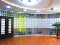 Grosir JingHua padat persegi panjang buram cahaya biru memblokir kaca batu bata berongga Kantor partisi rumah kaca Interior