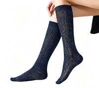 Chaussettes en coton tricoté brillant avec logo personnalisé, paillettes métalliques, fil doré et argenté, chaussettes longues unisexes
