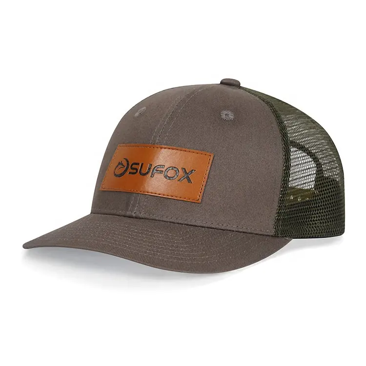 Custom New Style Leather Patch Logo Trucker Hats 6 Panel Trucker hats