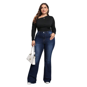 Wholesale Good Quality Plus Size <b>Boot</b> Cut Jeans Long Wash Feet Wide Leg Flared Denim Pants Waist Baggy Flare <b>Trousers</b> for Ladies - Product Image 5