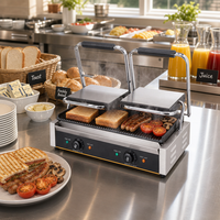 Grille-pain électrique professionnel robuste en acier inoxydable 1800W pour panini, pains et hot-dogs, idéal pour les stands de restauration rapide