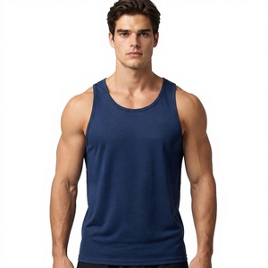 <b>Mens</b> Breathable Front Logo Solid Pattern Knitted <b>Gym</b> <b>Vest</b> Tank Top Casual Fitness Shirt OEM Custom - Product Image 1