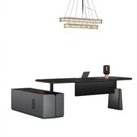 Bureau de direction électrique moderne de luxe à hauteur réglable avec armoire latérale, table de direction intelligente en L pour PDG, assis-debout
