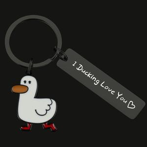 Portachiavi Personalizzato Divertente a Forma di Anatra per San Valentino 'Non Giocare con <span class=keywords><strong>Me</strong></span>, Ti Amo' in Acciaio Inox per Coppie - Product Image 6