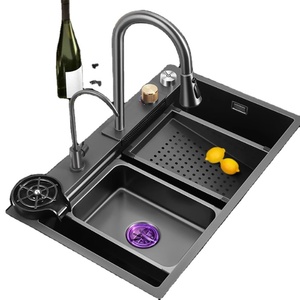 Robinet de cuisine moderne en acier inoxydable à poignée unique, mitigeur chaud/froid avec douchette extractible et cartouche céramique, à poser sur plan - Product Image 5