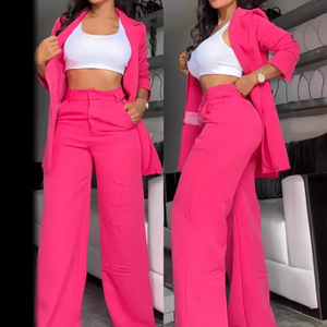 Conjunto de Traje de Color Rosa Sólido para Mujer con Chaqueta de Solapa y Pantalones de Pierna Recta Tallas SMLXLXXLXXXL Casual Elegante para el Trabajo - Product Image 1