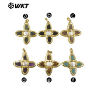 WT-P2010 Style Super Tendance Vintage Femme Plaqué Or 18K Pendentif Croix Religieuse Chrétienne à la Mode avec Pierre Précieuse et Perle