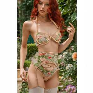 Design Original Femme Broderie Florale Dentelle Française Lingerie Body Bandage Confortable <span class=keywords><strong>Jarretière</strong></span> Lingerie Sexy de Luxe pour Femmes - Product Image 1