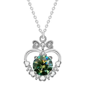 new 925 sterling silver necklace Green Diamond Moissanite Pendant accessories Bowknot Love Lock Bone jewelry supplies