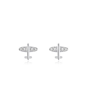 Pendientes de Plata de Ley S925 con Circonita Redonda y Diseño de Mini Avión, Versión en Cobre Personalizable - Regalo Creativo para Mujeres - Product Image 1