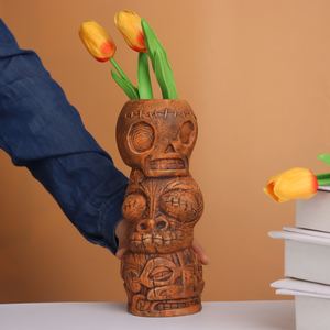 Florero de cerámica hecho a mano, vaso con forma de hueso, jarrón para decoración del hogar, Tiki Tony's Head Stack Cup, taza Tiki de cóctel - Product Image 3