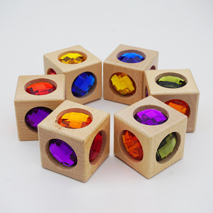 Mixed Colors 6-Sided Acrylic Gemstone <b>Wooden</b> Building <b>Blocks</b> Rainbow Building <b>Blocks</b>, Diamond <b>Wooden</b> <b>Block</b>, WOOD CUBE - Product Image 3