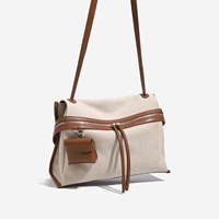 Französische Nischen-Design Baumwoll-Leinen Patchwork Reißverschluss-Umhängetasche Damen Pendler-Tasche mit Großer Kapazität Canvas Schulter-Crossbody-Tasche