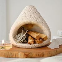 Großhandel Höhlen-Kamin Gips-Kerzenhalter mit Rauer Vulkanischer Textur Weißer Stein-Kerzenbehälter Wabi-Sabi Deko für Zuhause