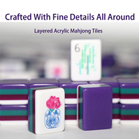 Jeu de Mahjong en Acrylique Sandwich, Motif Paon et Singe Coloré, pour Soirées Familiales et Fêtes