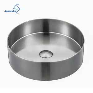 Moderno lavello da bagno in acciaio inox sopra il bacino PVD Nano rivestimento 15.8 "lavello rotondo con scarico