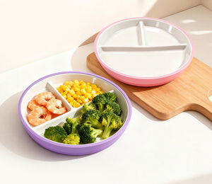 <span class=keywords><strong>Platos</strong></span> de Porcelana Divididos con Mangas de Silicona, Plato de Alimentación Dividido para Microondas, <span class=keywords><strong>Platos</strong></span> de Succión Blancos para Niños Pequeños, Aptos para Niños Pequeños - Product Image 4