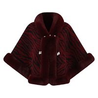Cape en tricot à imprimé zèbre pour femme, col et poignets en fausse fourrure noire, boucle à perles, poncho d'hiver