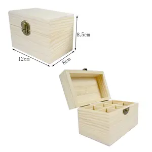 Natural Pine Wood Essential Oil Packaging Wooden Box With Lid Cheap Wooden Storage Bottle Empty Gift Box For Sale