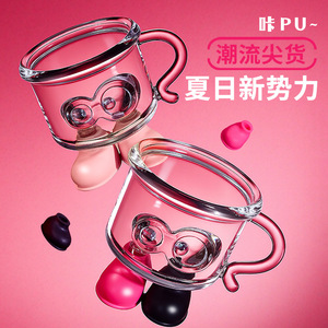 Vaso de vidrio Fashion Dopamine de 300 ml con asa para bebidas, café, agua, jugo, postre, color rosa, negro, rojo. - Product Image 4