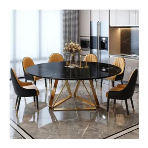 Foshan factory price new style black gold dinning set with 6 chairs dining table for restaurant