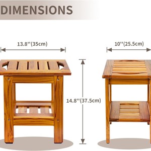 Tabouret de douche en bois massif 25,4 x 35,1 x 37,6 cm avec panier de rangement et pieds antidérapants pour salle de bain - Product Image 3