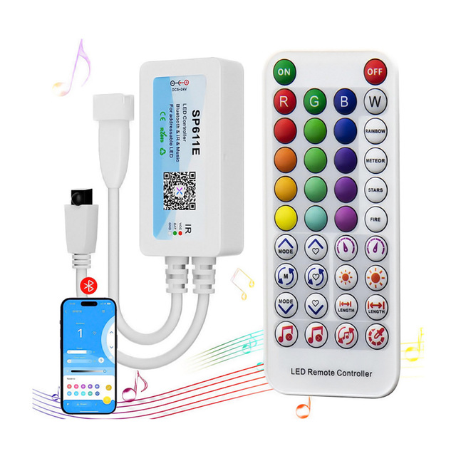 SP611E LED RGB Pixel Controller APP Music Synchronous SPI Addressable Strip Controller Button IR Remote Control