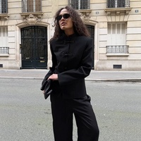 Nouveau costume décontracté élégant pour femme, style chinois transfrontalier, à manches longues, boutonné, couleur unie, en tissu mélangé avec détails de couture