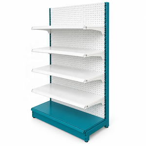 Étagère de présentation modulaire réglable à 5 niveaux, panneau perforé, simple face, en métal, blanc et bleu, pour magasin, commerce de détail et épicerie - Product Image 1